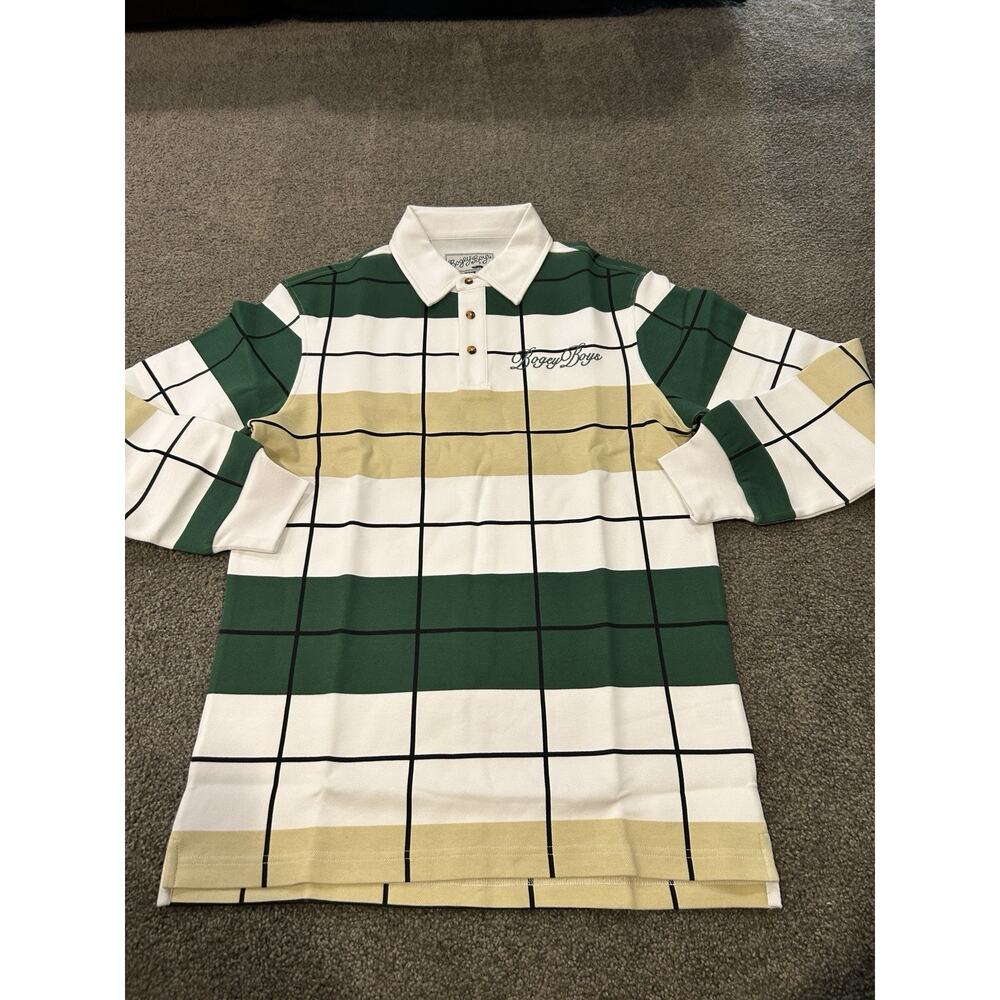 Bogey Boys Long sleeve Green Yellow Polo Offset Check Men's Size Small